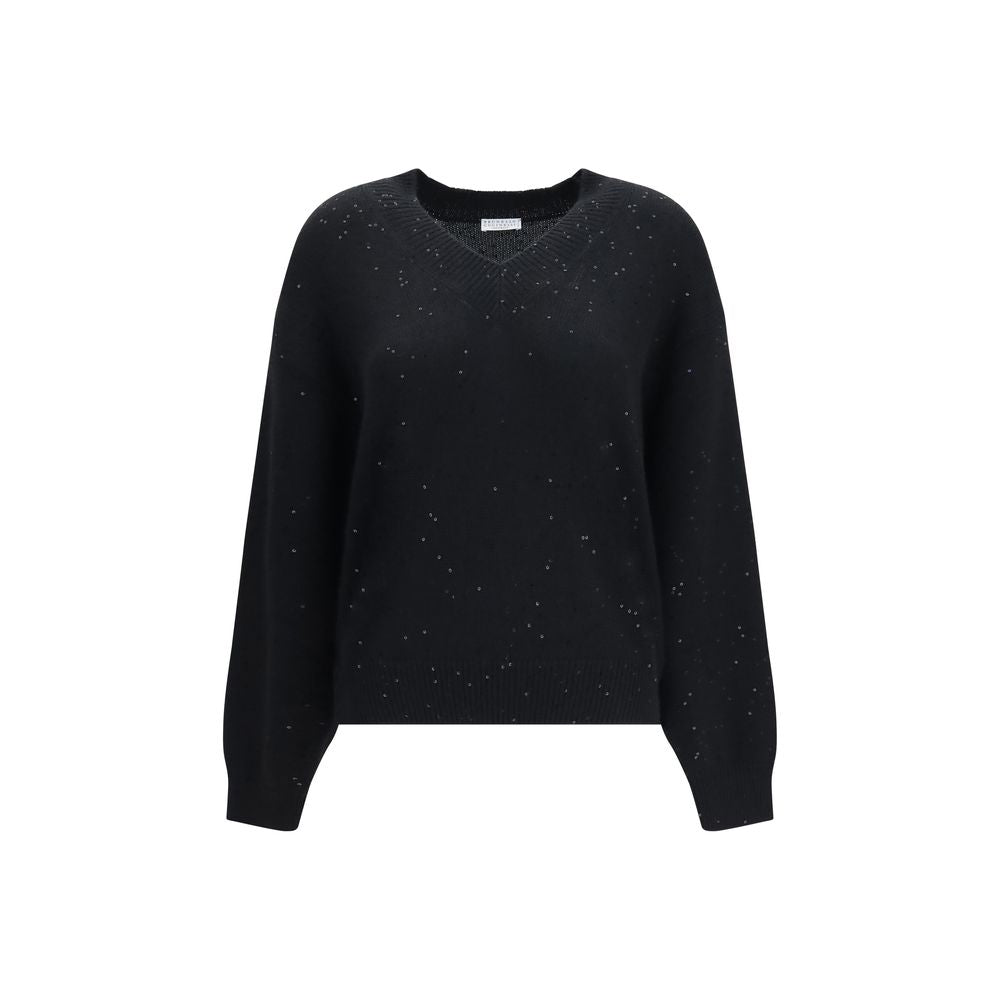 Brunello Cucinelli Maglia Diamante nera in cashmere e seta