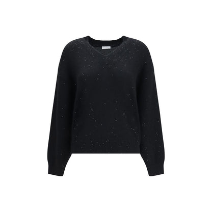 Brunello Cucinelli Maglia Diamante nera in cashmere e seta