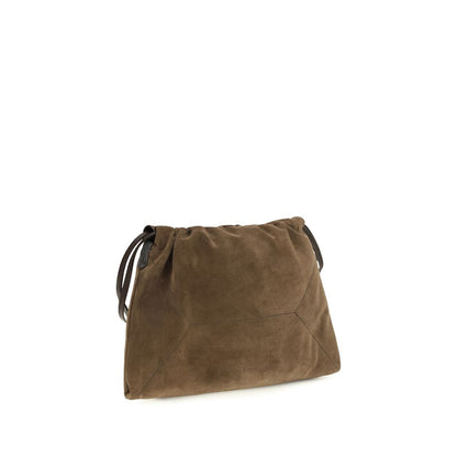 Brunello Cucinelli Pochette marrone in camoscio di vitello con Monili