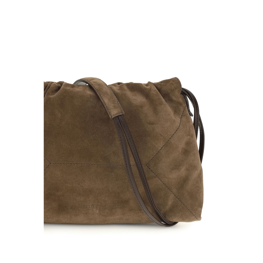 Brunello Cucinelli Pochette marrone in camoscio di vitello con Monili