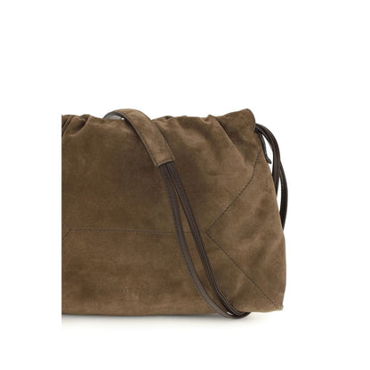 Brunello Cucinelli Pochette marrone in camoscio di vitello con Monili
