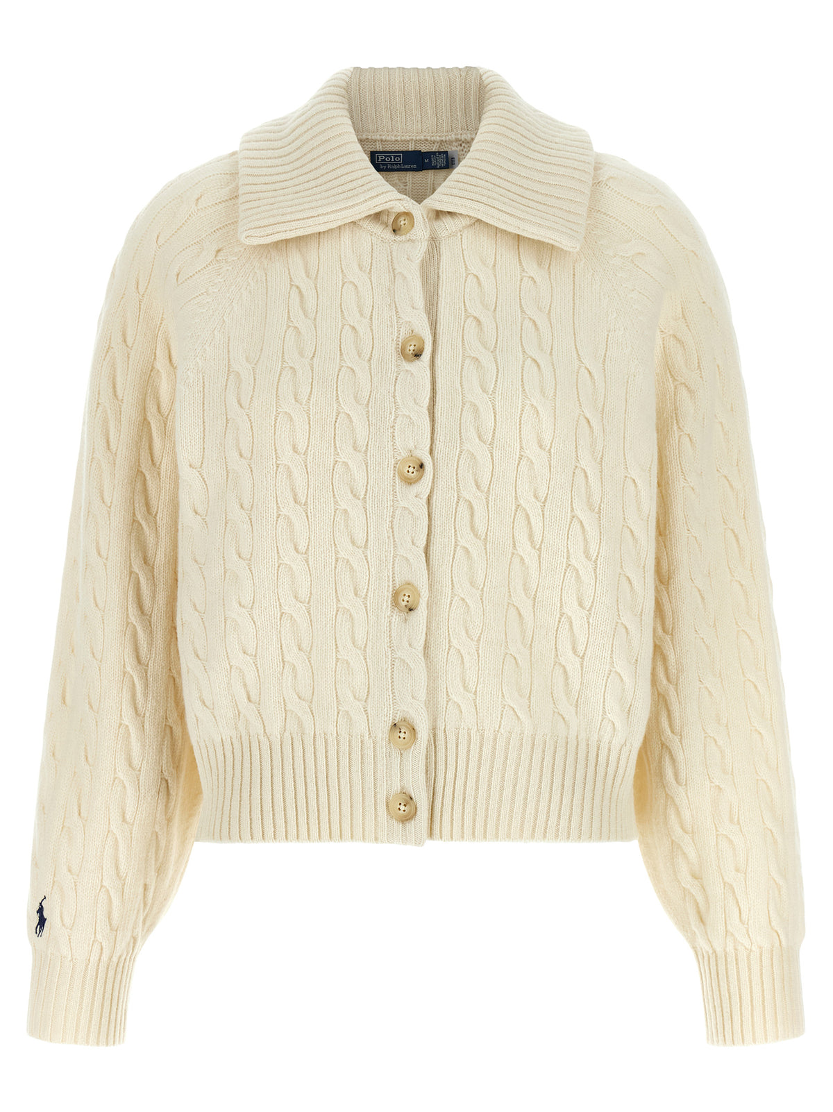 Polo Ralph Lauren Cardigan bianco a trecce in lana e cashmere