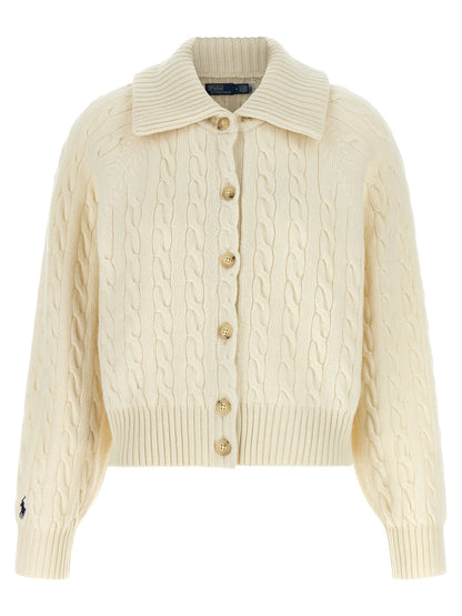 Polo Ralph Lauren Cardigan bianco a trecce in lana e cashmere