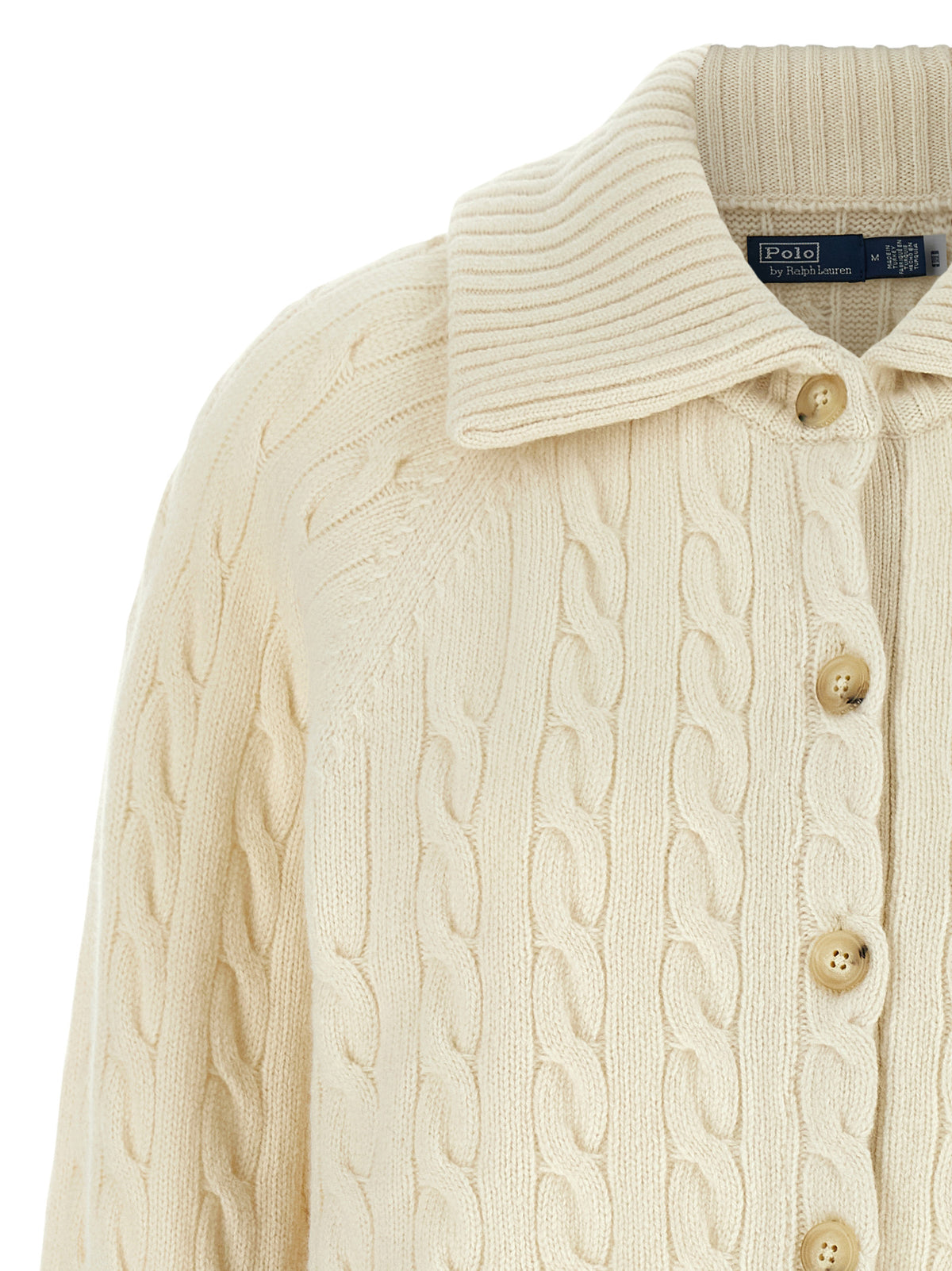 Polo Ralph Lauren Cardigan bianco a trecce in lana e cashmere