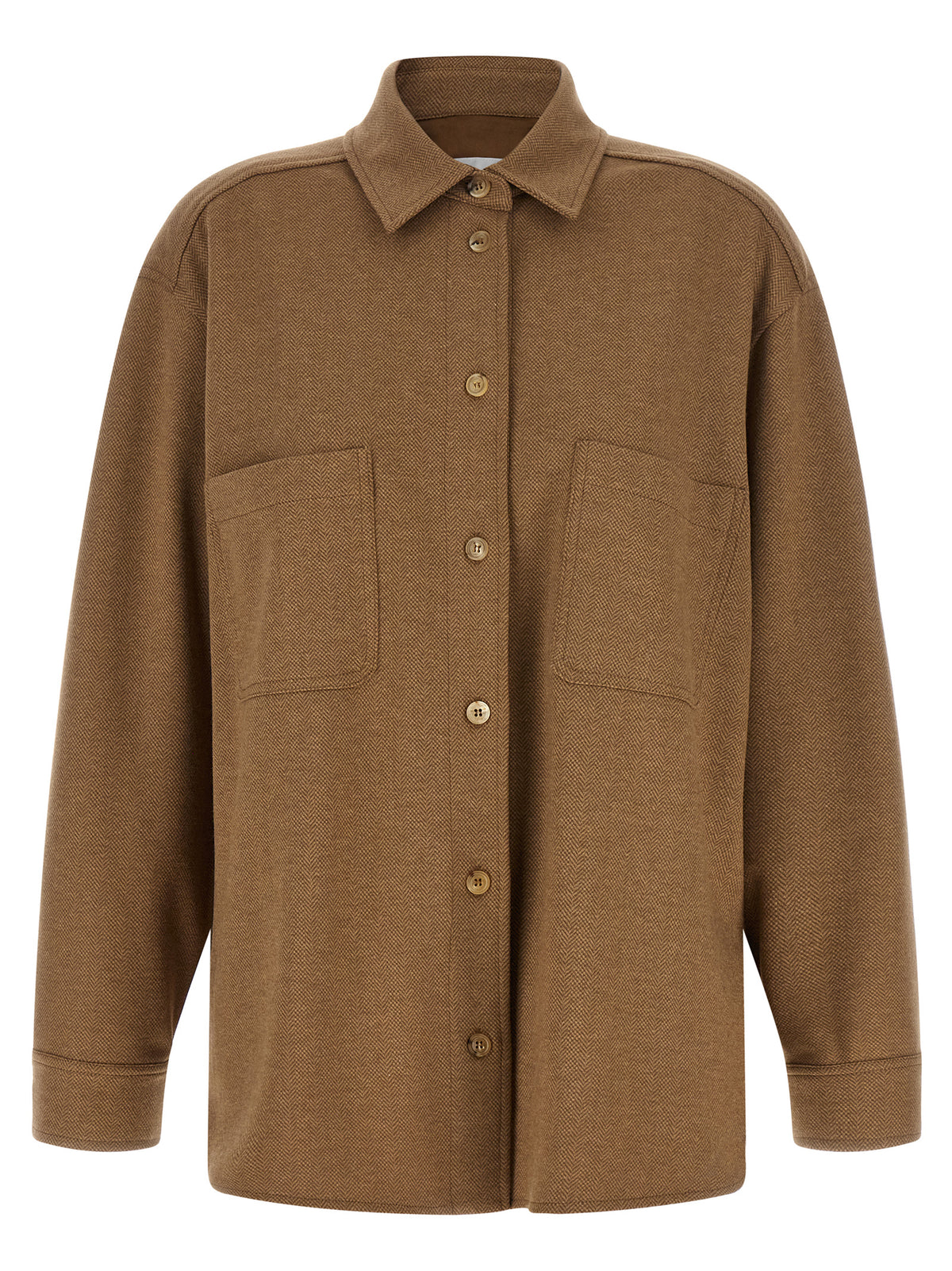 Max Mara Ladino Braune Fischgrat-Hemdjacke aus Kaschmirmix