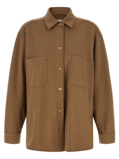 Max Mara Ladino Braune Fischgrat-Hemdjacke aus Kaschmirmix