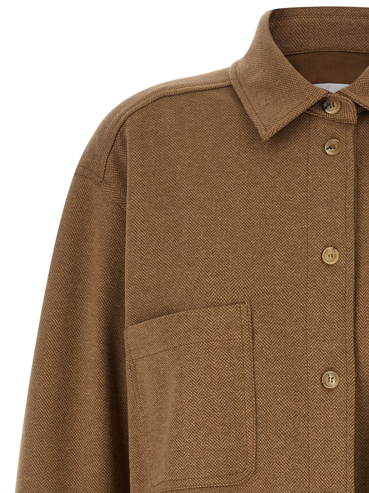 Max Mara Ladino Braune Fischgrat-Hemdjacke aus Kaschmirmix