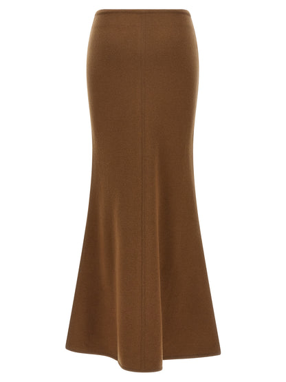 Max Mara Gonna lunga Piuma marrone in lana e cashmere