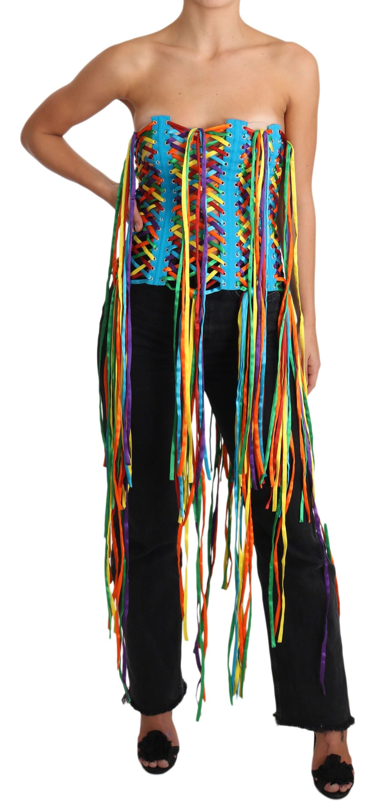 Dolce & Gabbana Multicolor Strings Bustier Polyester Korsett Top