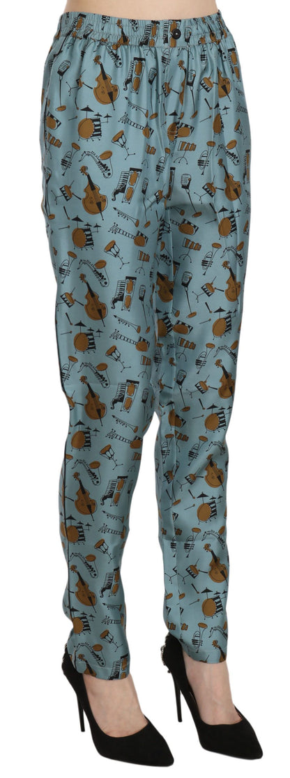 Dolce & Gabbana Blaue Tapered Pants mit Musikinstrumenten-Aufdruck