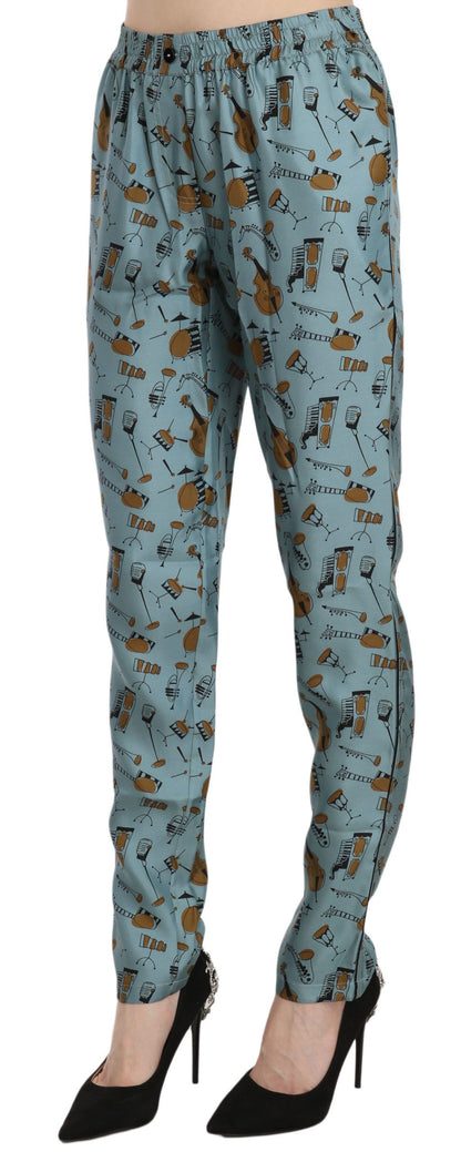 Dolce & Gabbana Blaue Tapered Pants mit Musikinstrumenten-Aufdruck