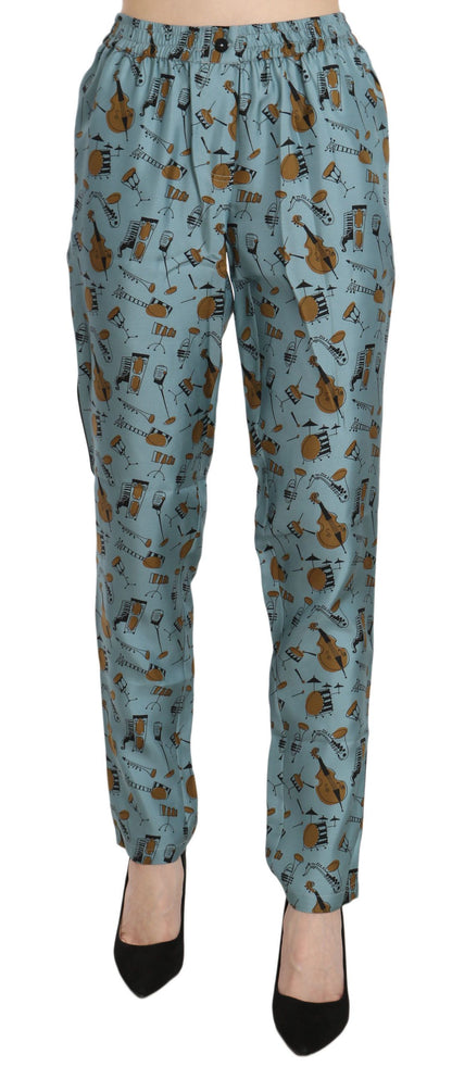 Dolce & Gabbana Blaue Tapered Pants mit Musikinstrumenten-Aufdruck