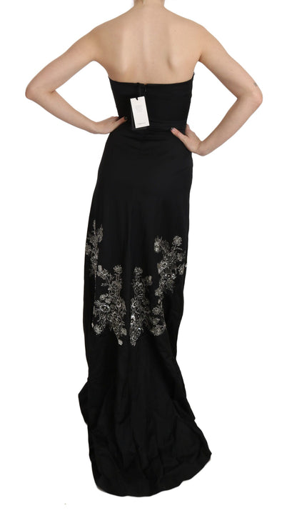 John Richmond Schwarzes paillettenbesetztes Ballkleid mit Ausschnitt