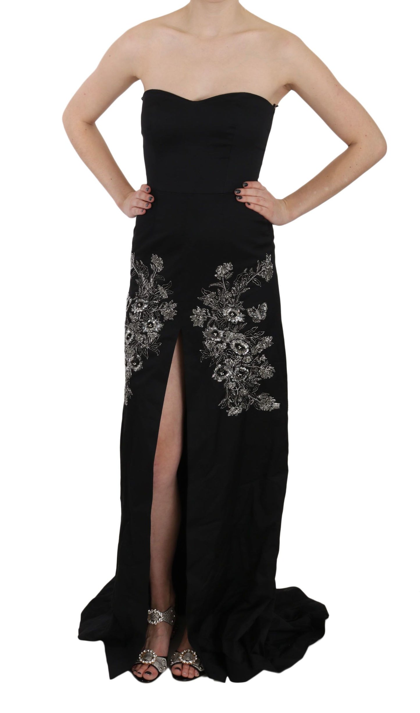 John Richmond Schwarzes paillettenbesetztes Ballkleid mit Ausschnitt