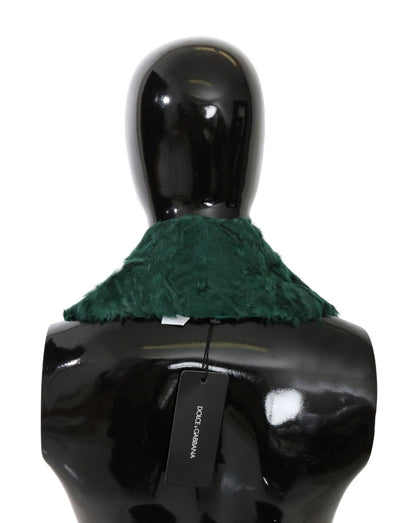 Dolce & Gabbana Grüner Pelzschulterkragen Wickel-Lammfellschal