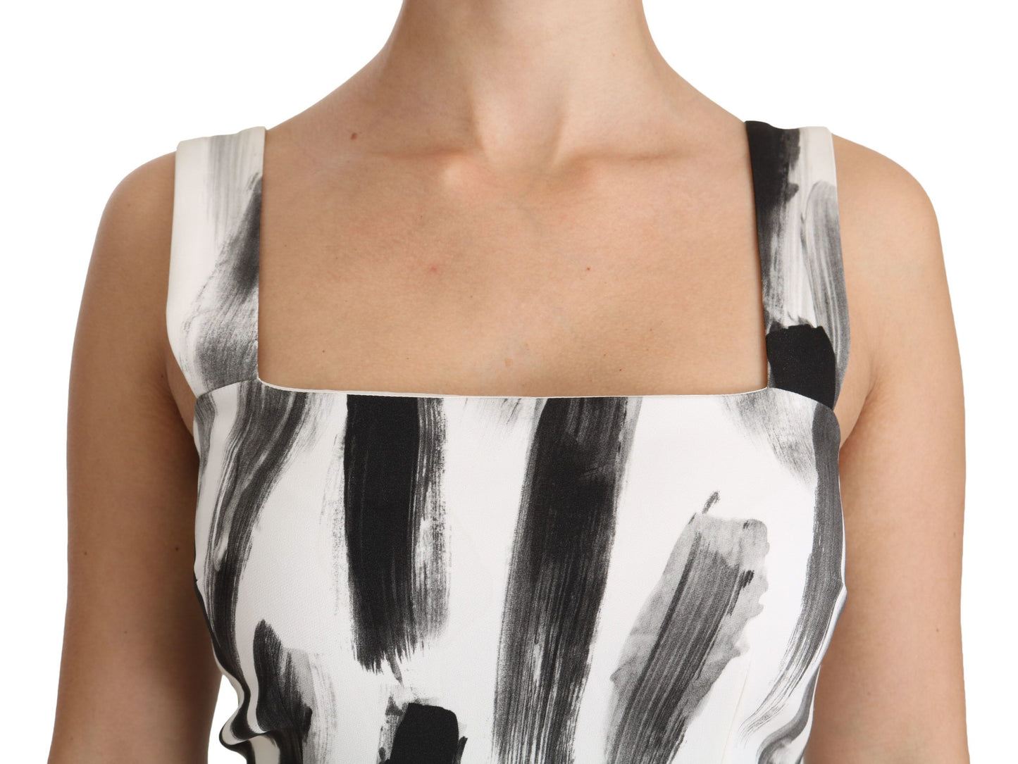 Dolce & Gabbana Weißes, schwarzes, bedrucktes Midi-Kleid aus Viskose