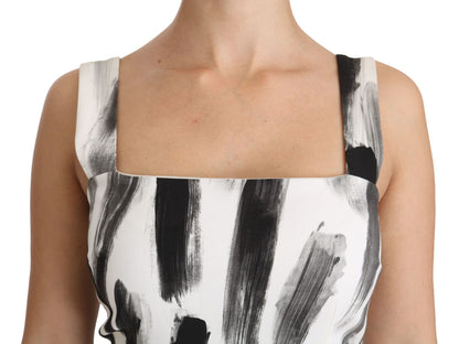 Dolce & Gabbana Weißes, schwarzes, bedrucktes Midi-Kleid aus Viskose