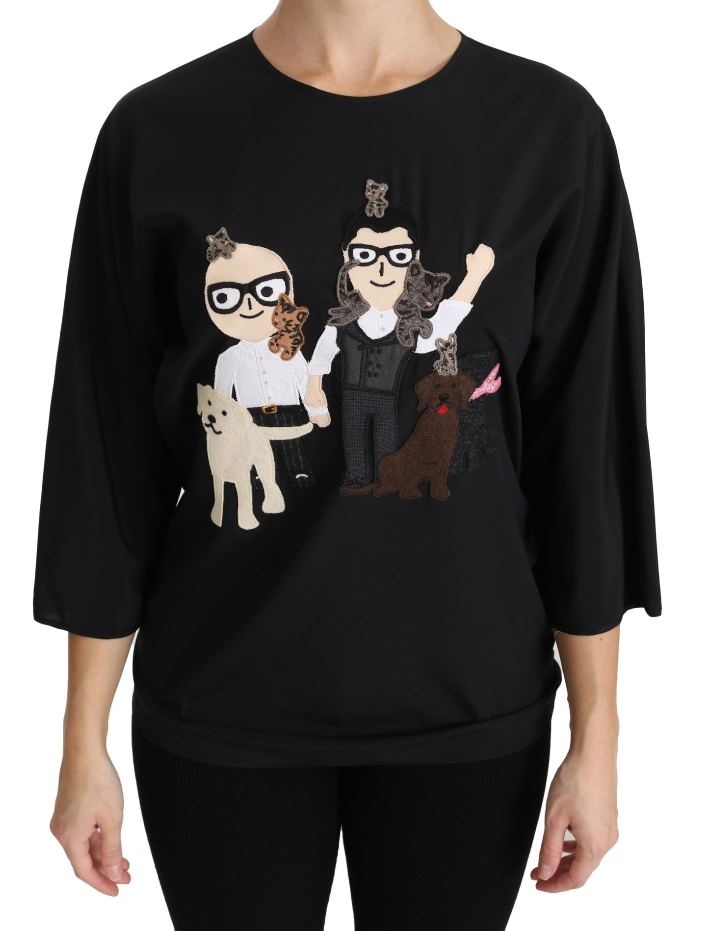 Dolce & Gabbana Schwarzes #dgfamily Top T-shirt Seidenbluse