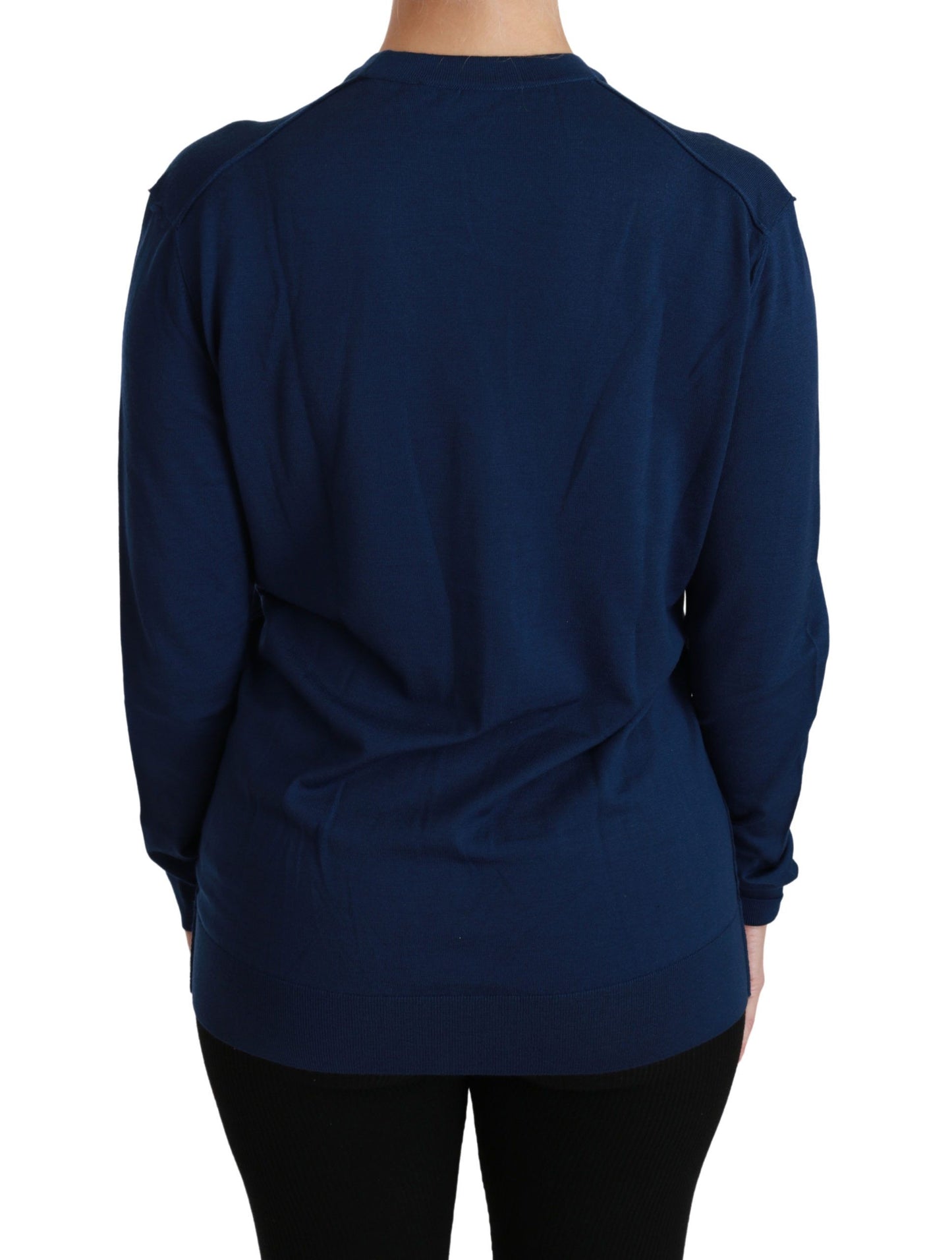 Dolce & Gabbana Blaue Knopf-Strickjacke Schurwollpullover
