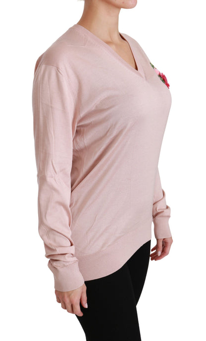 Dolce & Gabbana Rosa Pullover aus Seide mit Blumenverzierung