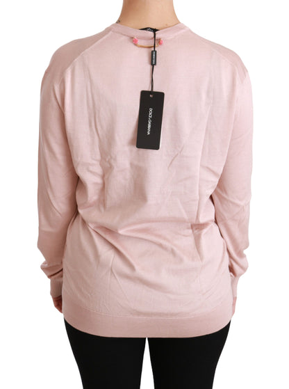 Dolce & Gabbana Rosa Pullover aus Seide mit Blumenverzierung