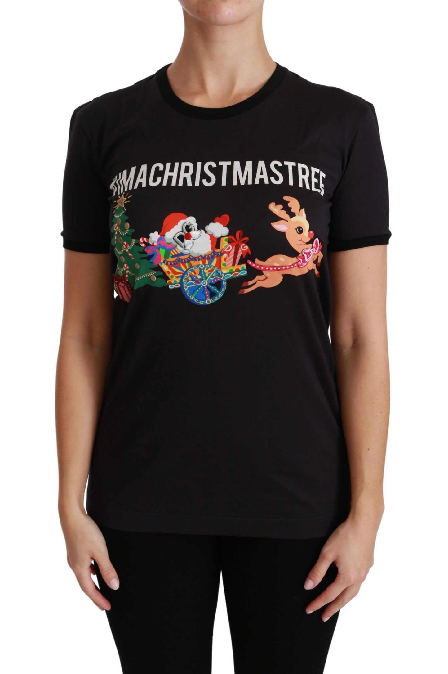 Dolce & Gabbana Schwarzes #ImAChristmasTree Crewneck Top T-shirt