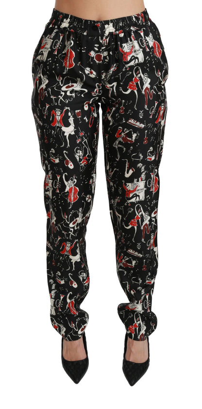 Dolce & Gabbana Schwarze Seideninstrument-Hose mit mittlerer Taille