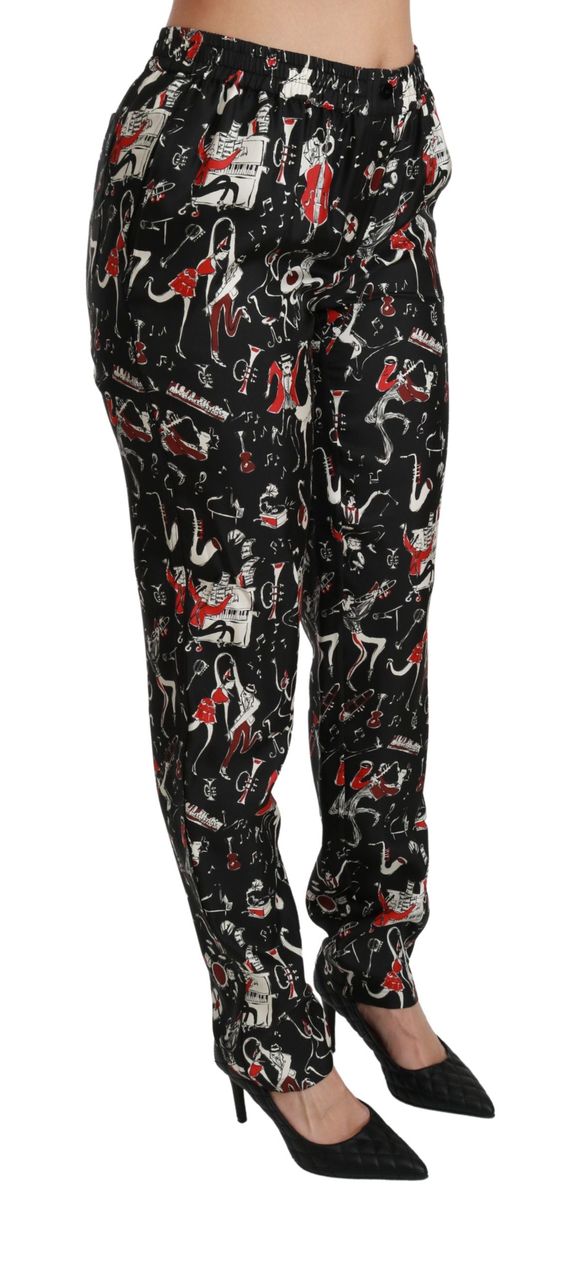 Dolce & Gabbana Schwarze Seideninstrument-Hose mit mittlerer Taille