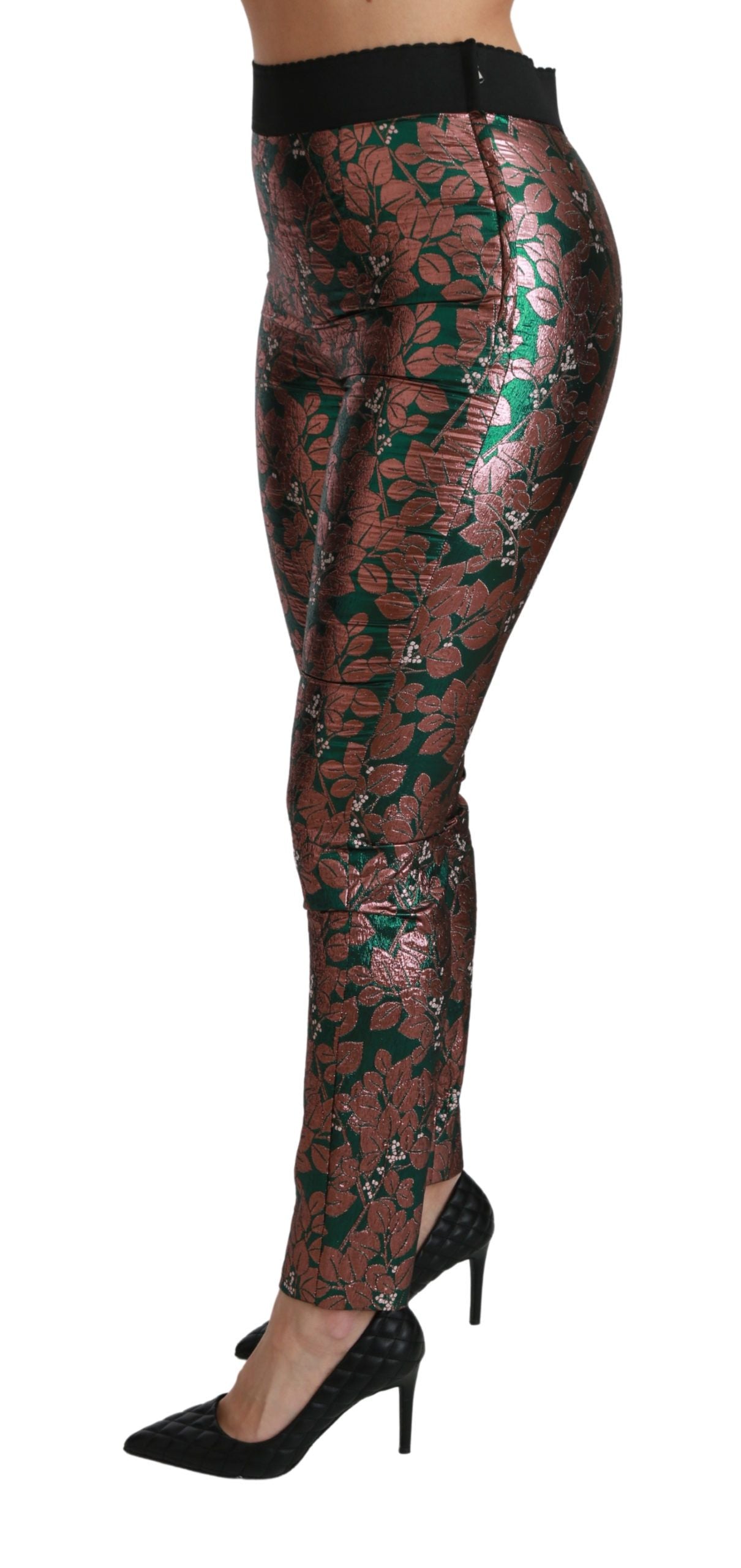 Dolce & Gabbana Grün Bronze Blatt Strumpfhosen Skinny Pants