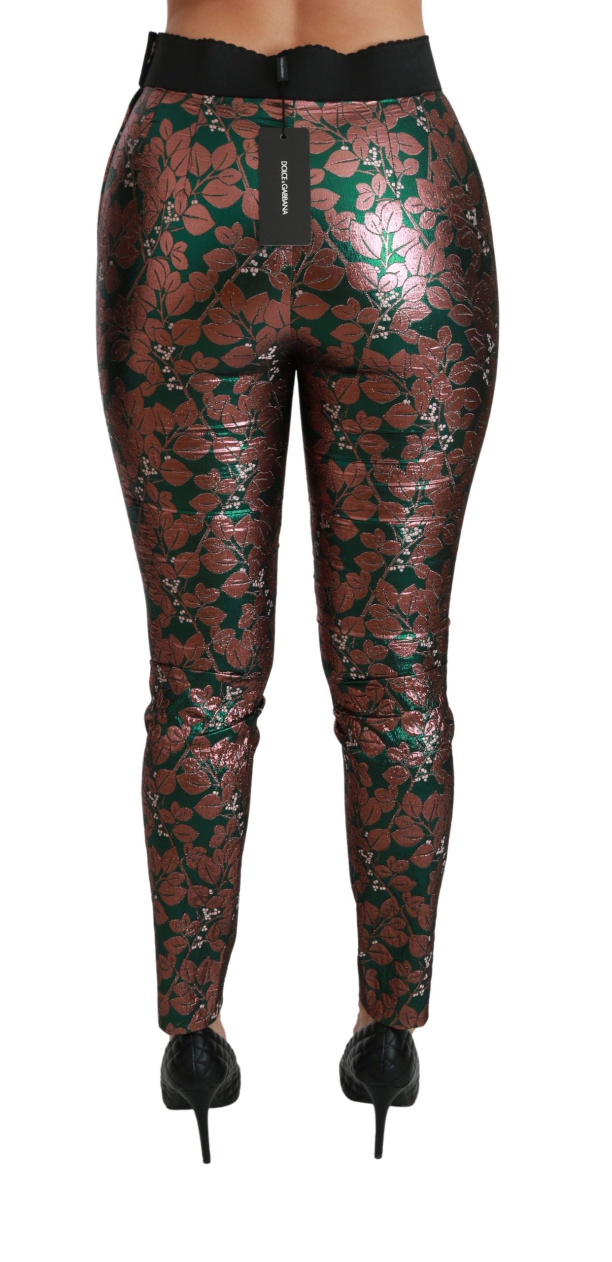Dolce & Gabbana Grün Bronze Blatt Strumpfhosen Skinny Pants