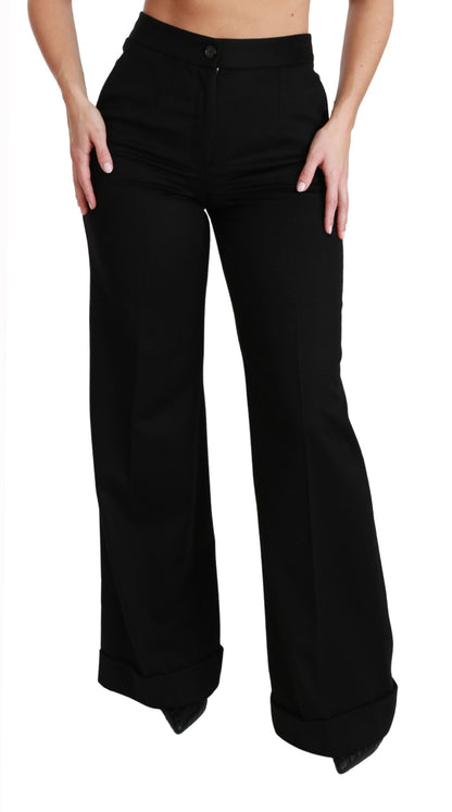 Dolce & Gabbana Schwarze Schlaghosen mit weitem Bein aus Kaschmir