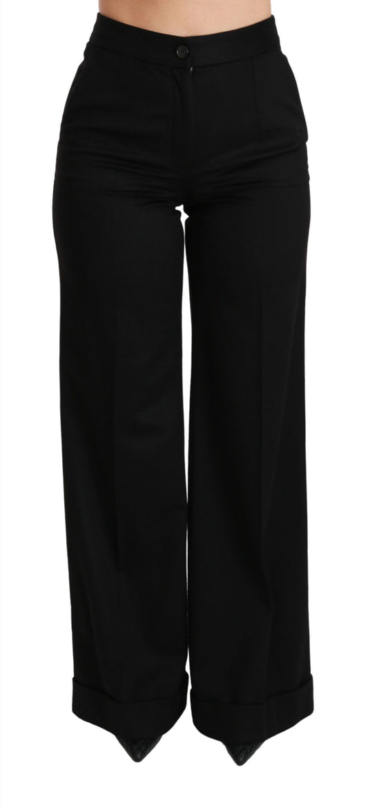 Dolce & Gabbana Schwarze Schlaghosen mit weitem Bein aus Kaschmir