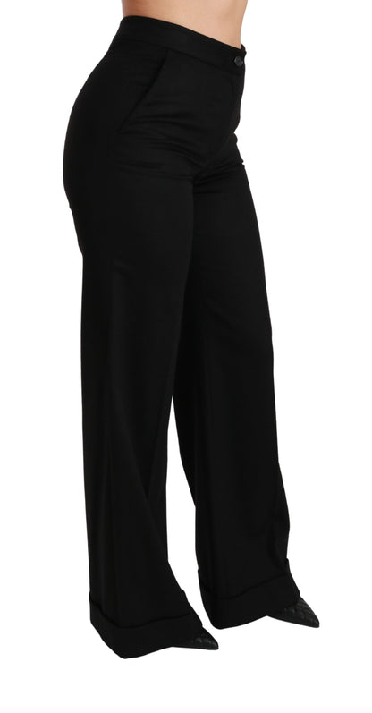 Dolce & Gabbana Schwarze Schlaghosen mit weitem Bein aus Kaschmir