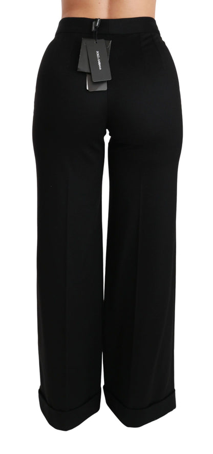 Dolce & Gabbana Schwarze Schlaghosen mit weitem Bein aus Kaschmir