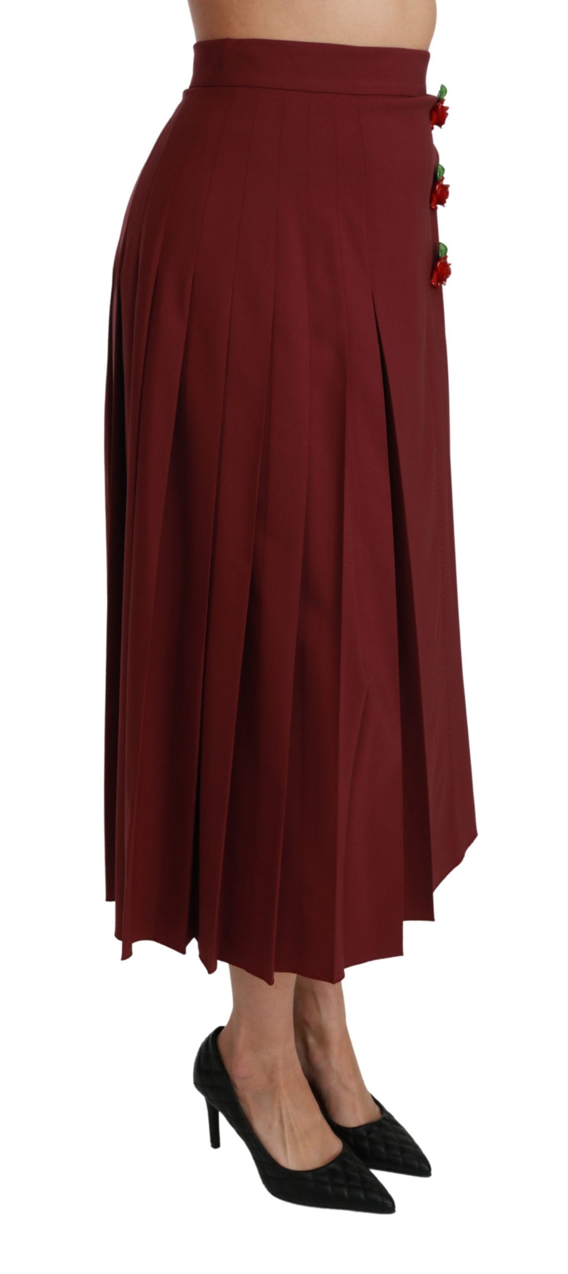 Dolce & Gabbana Roter Maxirock mit hoher Taille und Plissee aus Wolle