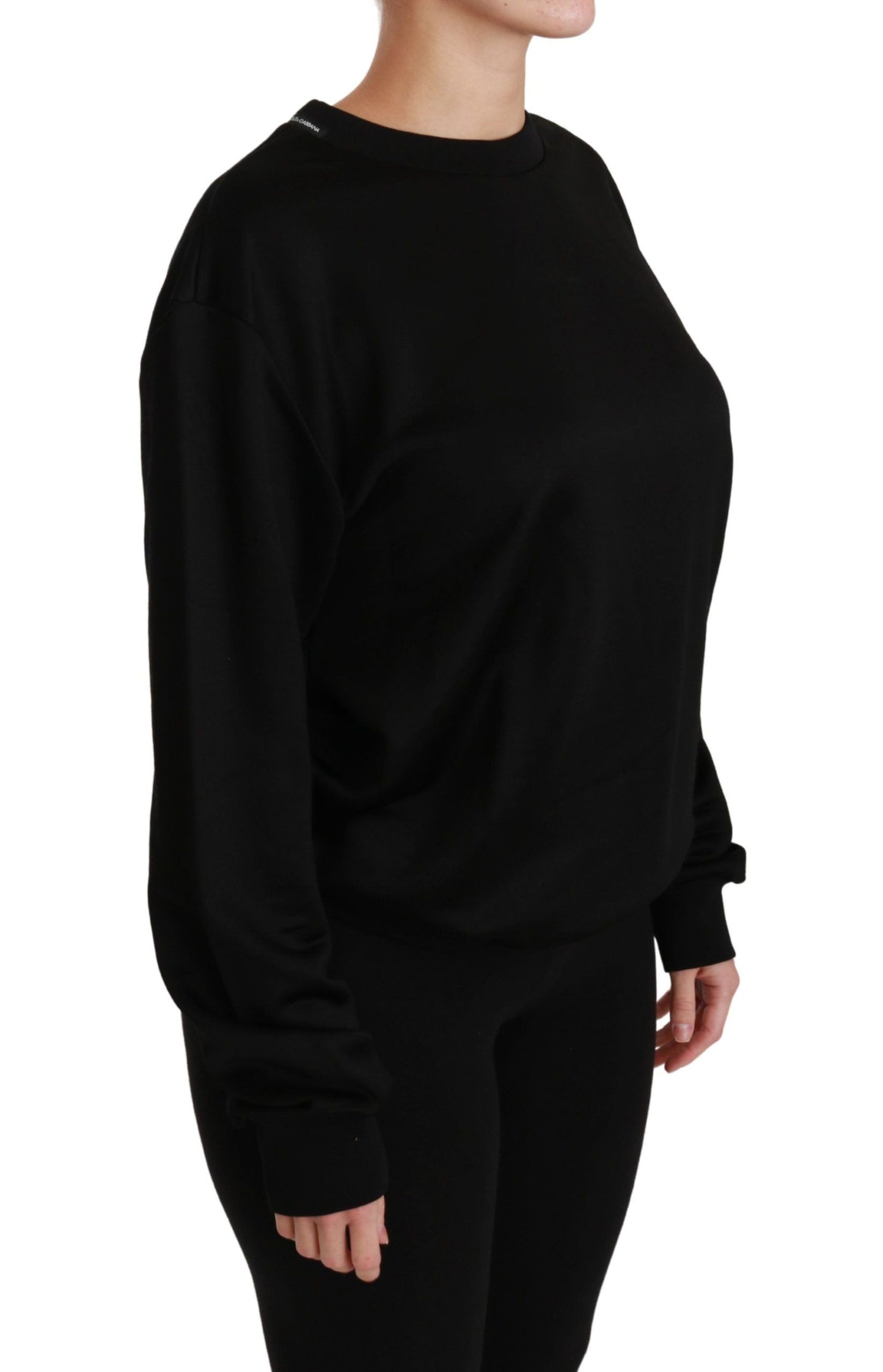 Dolce & Gabbana Schwarzer Pullover aus Baumwolle mit Rundhalsausschnitt