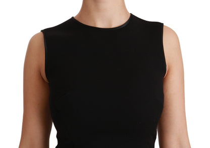 Dolce & Gabbana Schwarzes ausgestelltes Stretch-Scheidenkleid aus Wolle