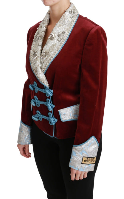 Dolce & Gabbana Roter Samt Barock Kristall Blazer Jacke