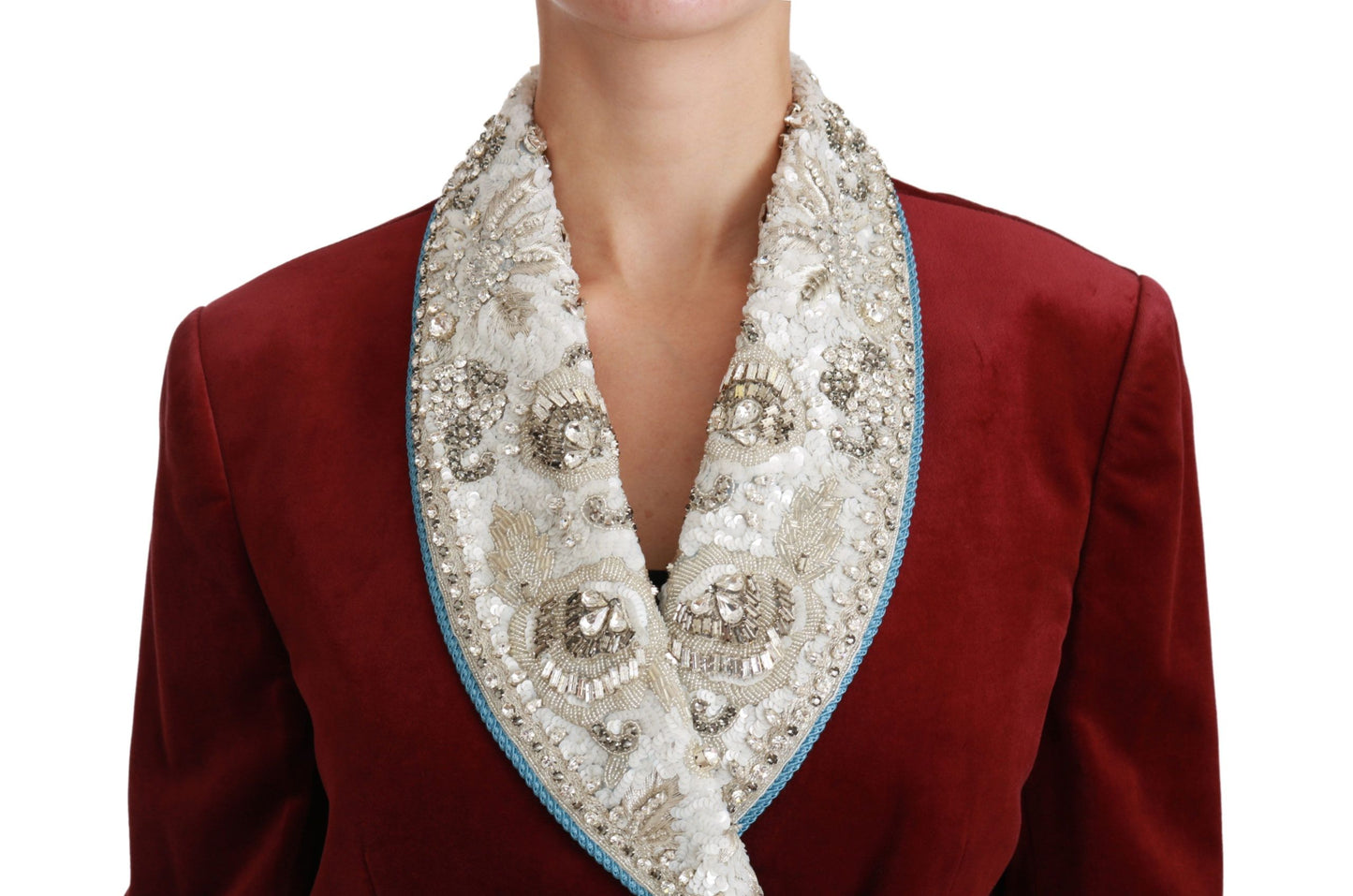 Dolce & Gabbana Roter Samt Barock Kristall Blazer Jacke