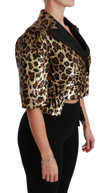 Dolce & Gabbana Blazer Gold Leopard Pailletten Jacke