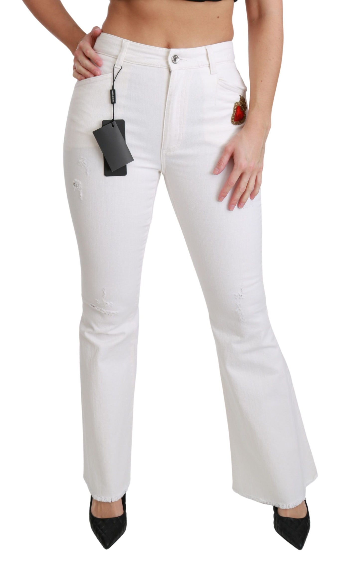 Dolce & Gabbana Weiße Herz-Hose aus Stretch-Baumwolle