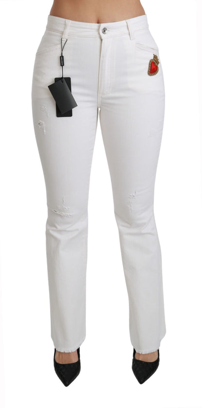 Dolce & Gabbana Weiße Herz-Hose aus Stretch-Baumwolle