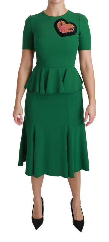 Dolce & Gabbana Grünes Herz-Patch-Mermaid-Midi-Kleid aus Viskose