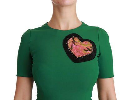 Dolce & Gabbana Grünes Herz-Patch-Mermaid-Midi-Kleid aus Viskose