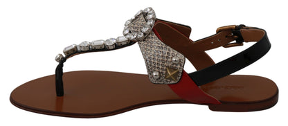 Dolce & Gabbana Leder Ayers Kristall Sandalen Flip Flops Schuhe