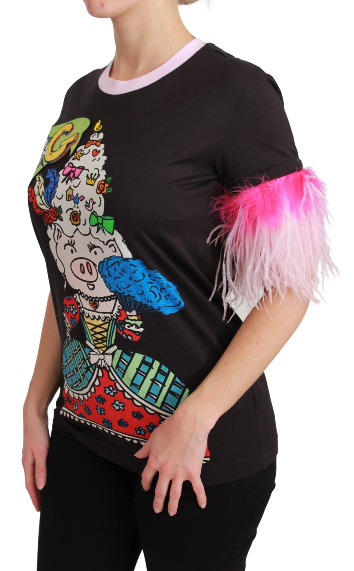 Dolce & Gabbana Schwarzes YEAR OF THE PIG Top Baumwoll-T-Shirt