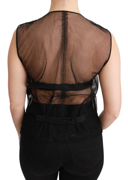 Dolce & Gabbana Schwarzes Brokat-Oberteil mit Blumenmuster Gilet-Weste