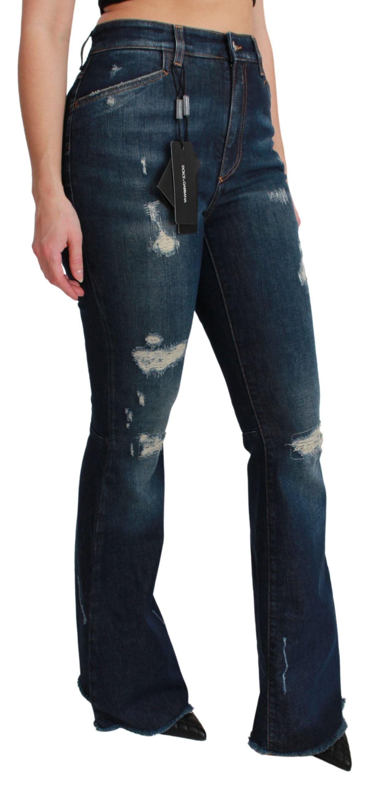 Dolce & Gabbana Blaue Denim-Baumwoll-Stretch-Schlaghosen
