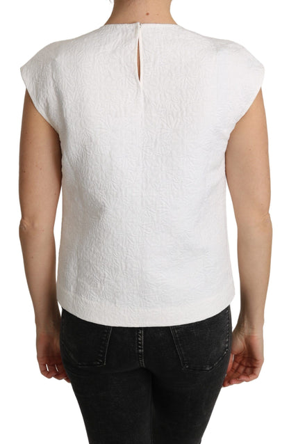 Dolce & Gabbana Weiße Brokatbluse mit Blumenmuster Baumwolltop