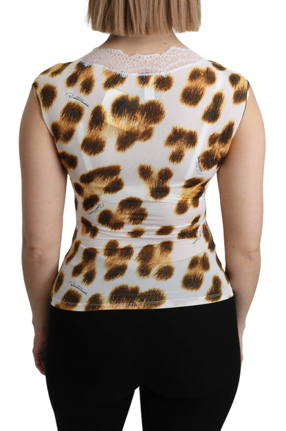 Roberto Cavalli Weiß-Braun Camisole Unterwäsche Bluse